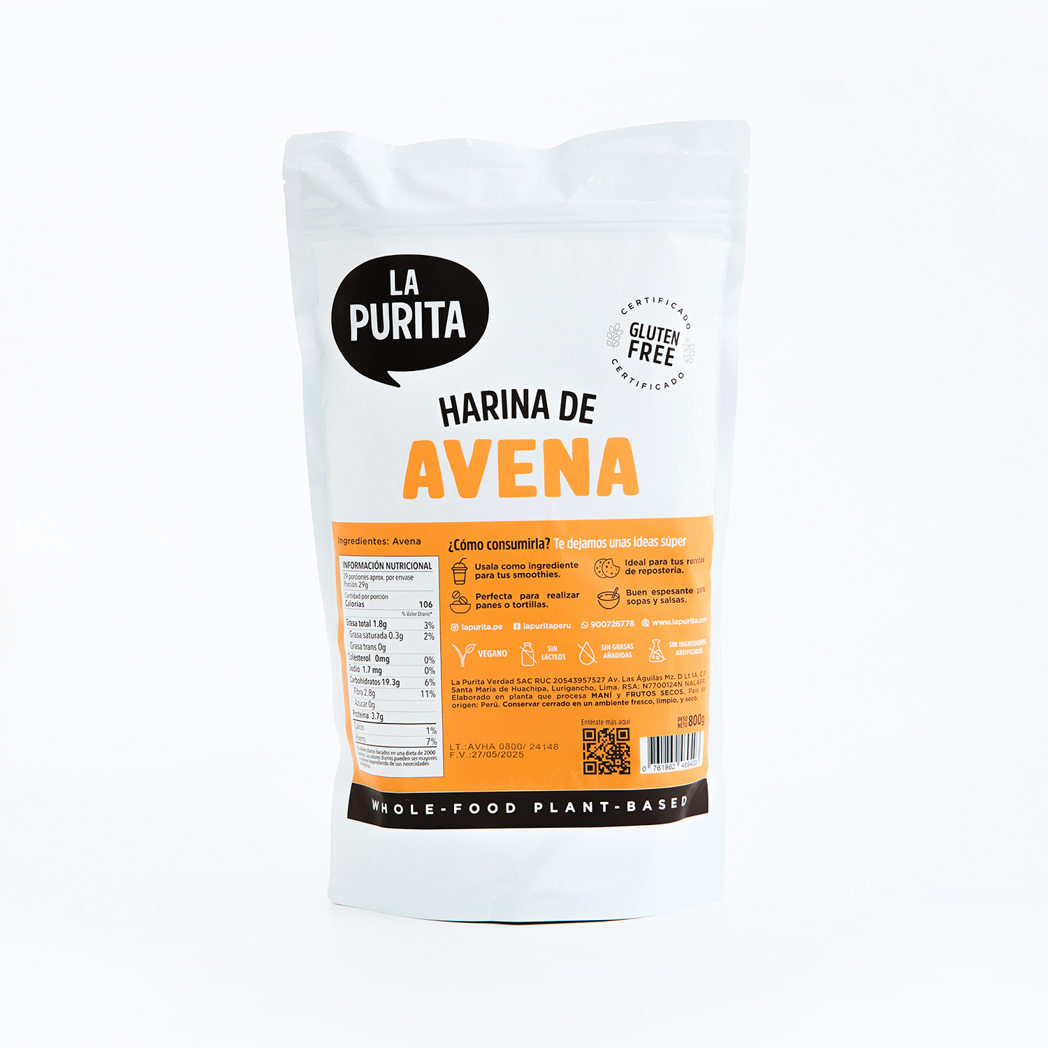 Harina de avena sin gluten 800gr